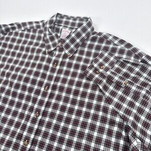 Brooks Brothers Button Down Shirt Mens XXL Burgundy Plaid Cotton Preppy Classic